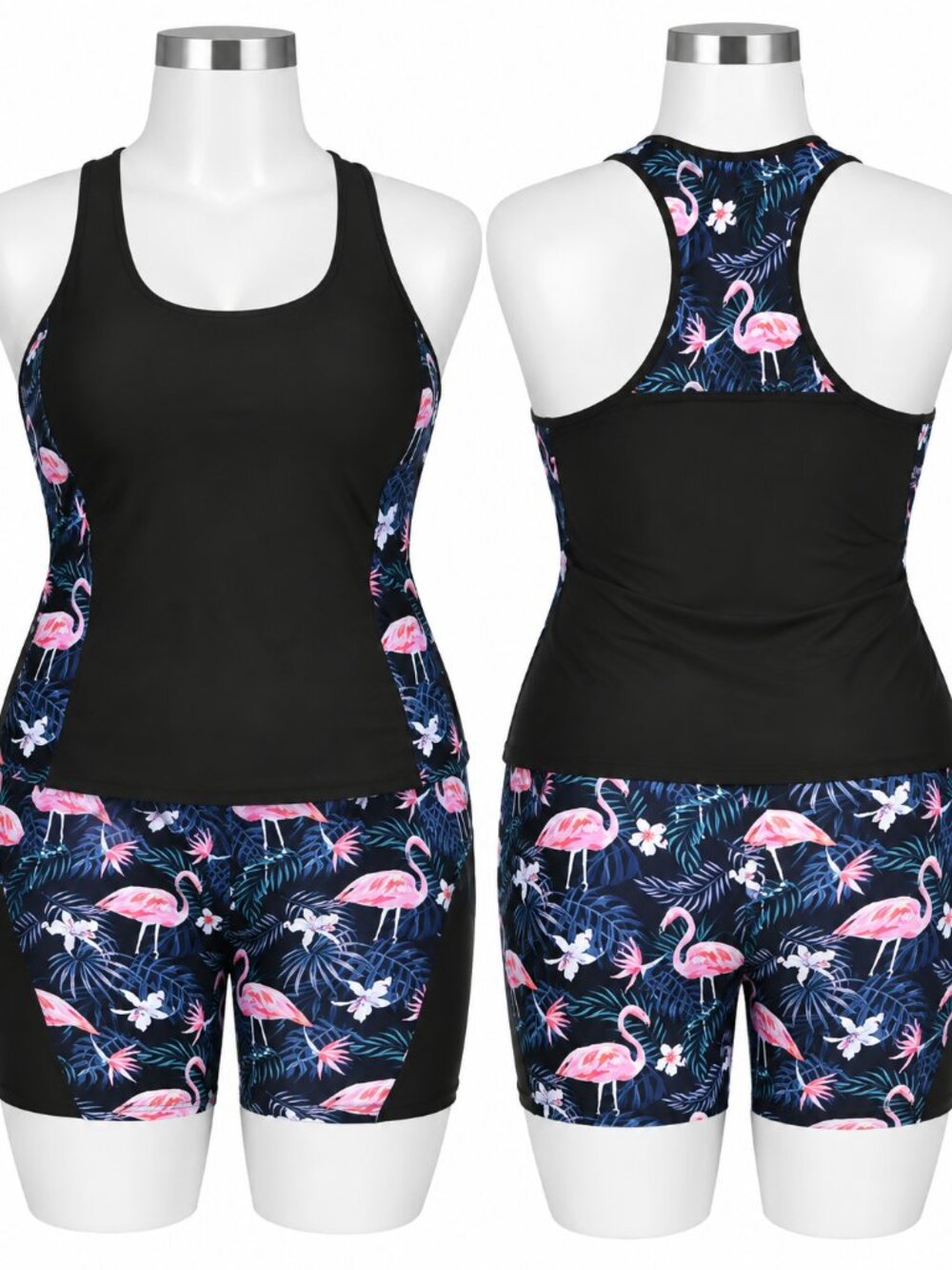 2. Daci 18W Black Flamingo Racerback Tankini Swimsuit with Shorts NWOT
